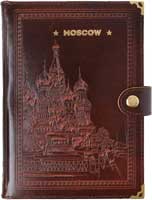 Ежедневник А5 датированный на 2024 год с кнопкой, тиснение кожи "Москва", горячее тиснение надписи фольгой под золото