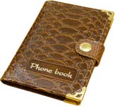 Телефонная записная книга карманная с вырубным алфавитом в переплете из натуральной кожи с кнопкой