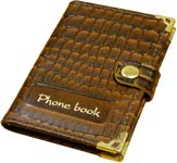 Телефонная записная книга карманная с вырубным алфавитом в переплете из натуральной кожи с кнопкой