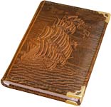 Телефонная записная книга карманная сувенирная с вырубным алфавитом в переплете из натуральной кожи с рисунком Корабль