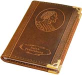 Телефонная записная книга карманная сувенирная с вырубным алфавитом в переплете из натуральной кожи с рисунком Пётр 1